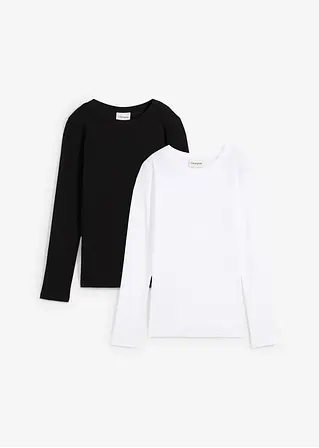 bonprix Schlichtes Rippshirt mit Bio-Baumwolle - schwarz/weiß