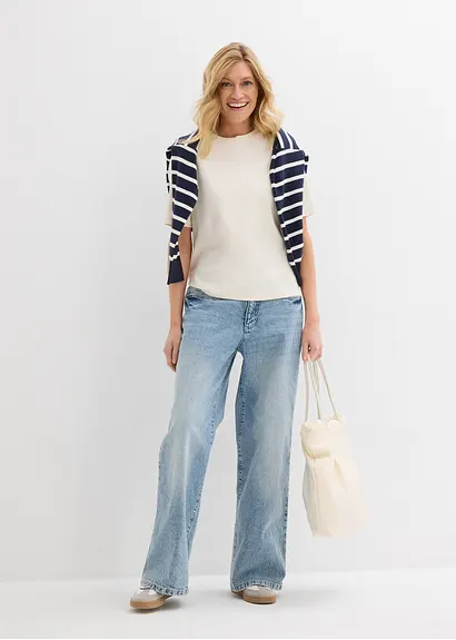 Bonprix Schlichtes Rundhalsshirt Aus Bio-Baumwolle - Weiß