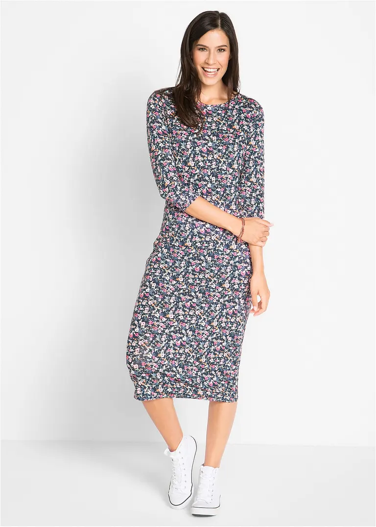 Bonprix Schlichtes Shirt-Kleid Mit Rundhalsausschnitt - Blau