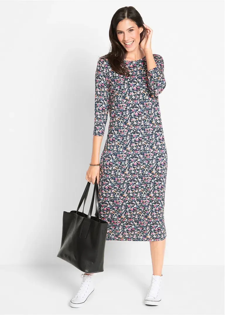 Bonprix Schlichtes Shirt-Kleid Mit Rundhalsausschnitt - Blau