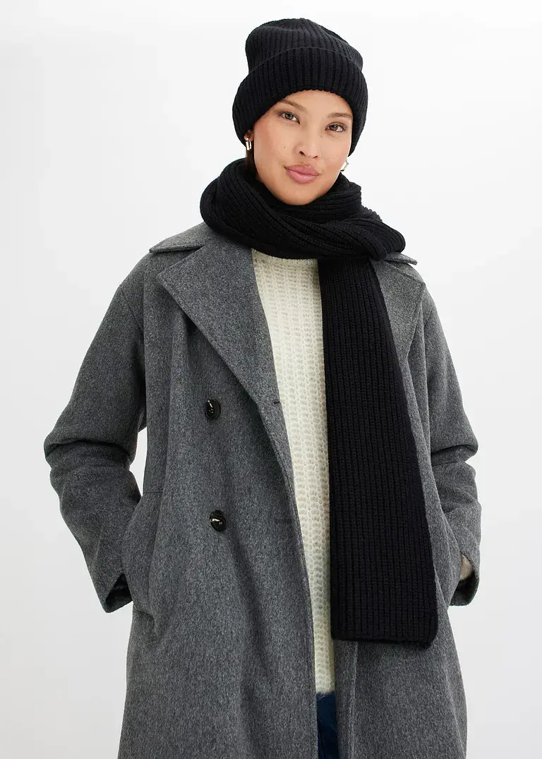 Bonprix Schlichtes Strickset Für Die Kalte Jahreszeit - Schwarz