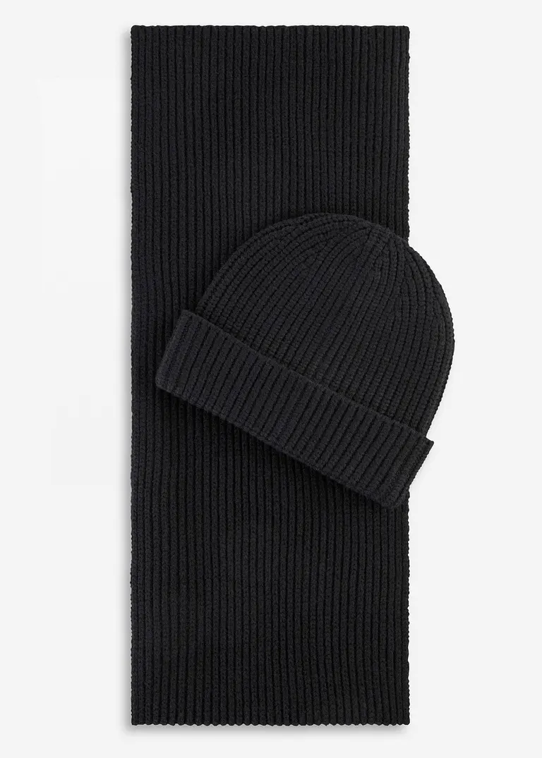 bonprix Schlichtes Strickset für die kalte Jahreszeit - schwarz