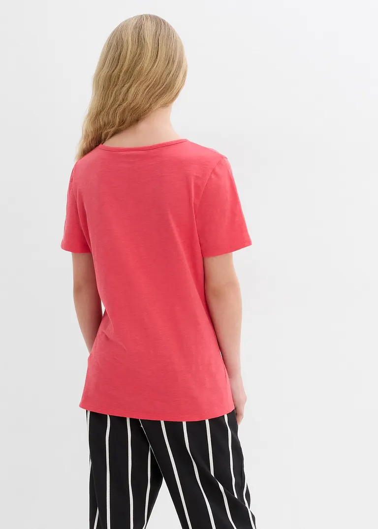 Bonprix Schlichts Mädchen T-Shirt Mit Dekorativer Knopfleiste - Pink