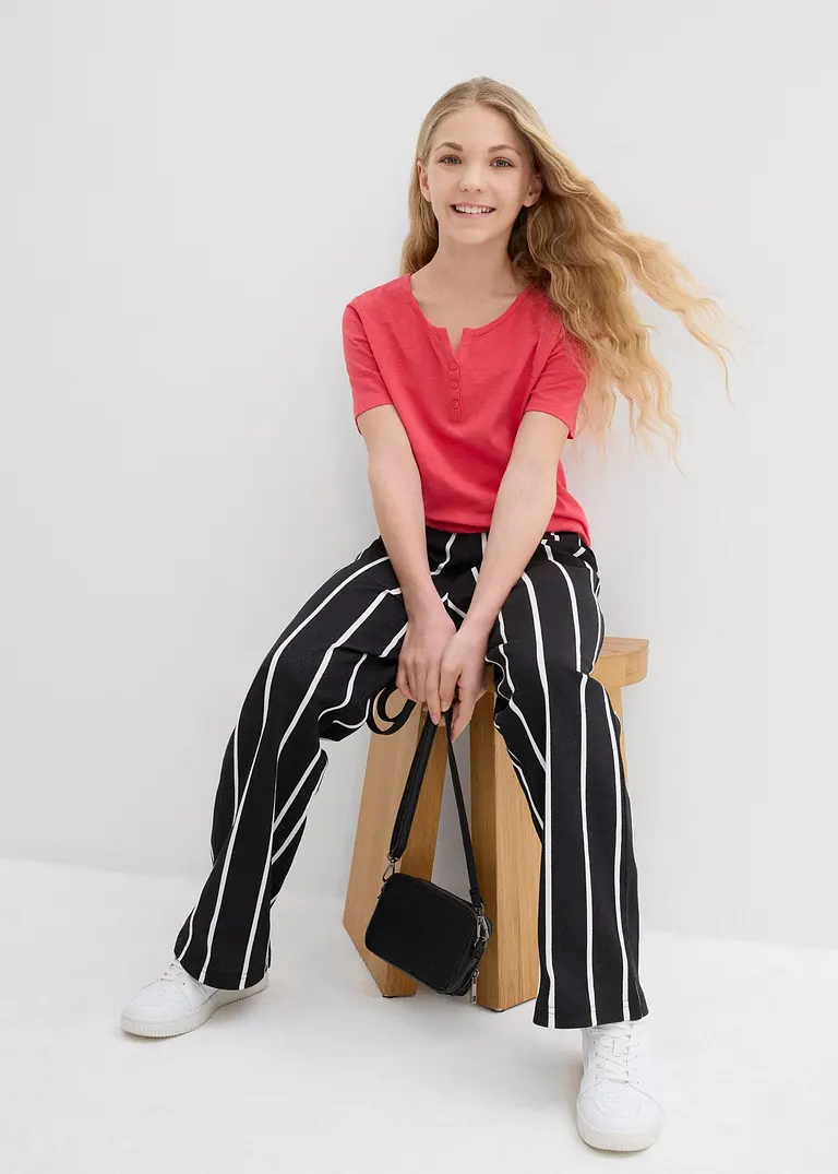 Bonprix Schlichts Mädchen T-Shirt Mit Dekorativer Knopfleiste - Pink