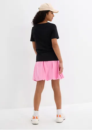 Bonprix Schlichts Mädchen T-Shirt Mit Dekorativer Knopfleiste - Schwarz