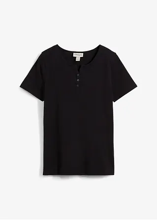 bonprix Schlichts Mädchen T-Shirt mit dekorativer Knopfleiste - schwarz