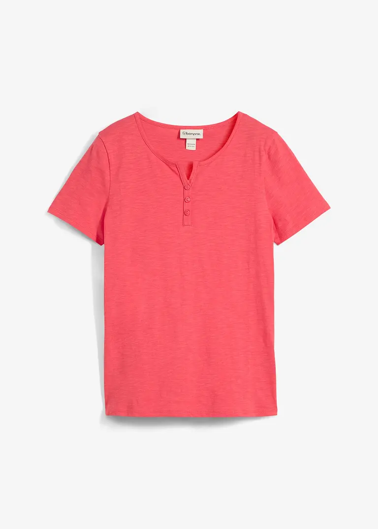 bonprix Schlichts Mädchen T-Shirt mit dekorativer Knopfleiste - pink