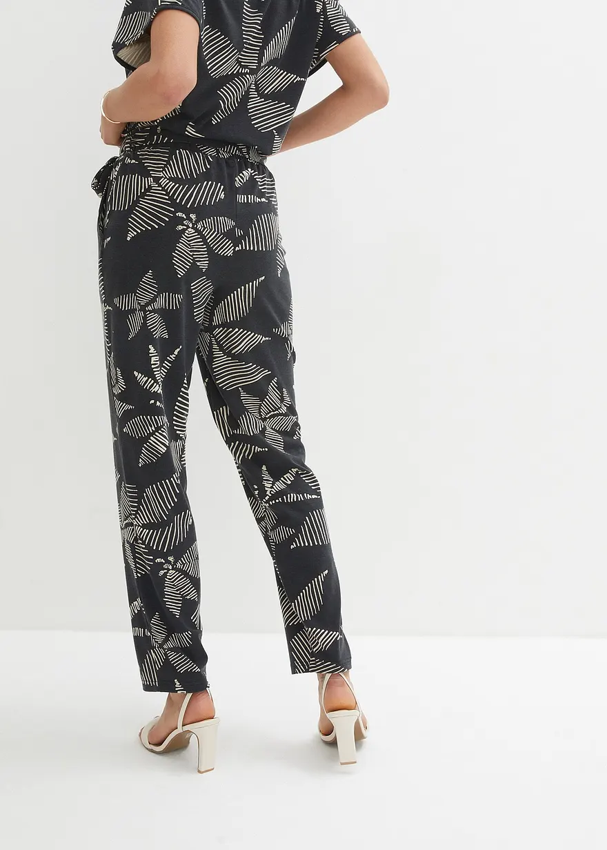 Bonprix Schlupfhose Mit Modischem Print Und Lässigem Bindeband - Schwarz