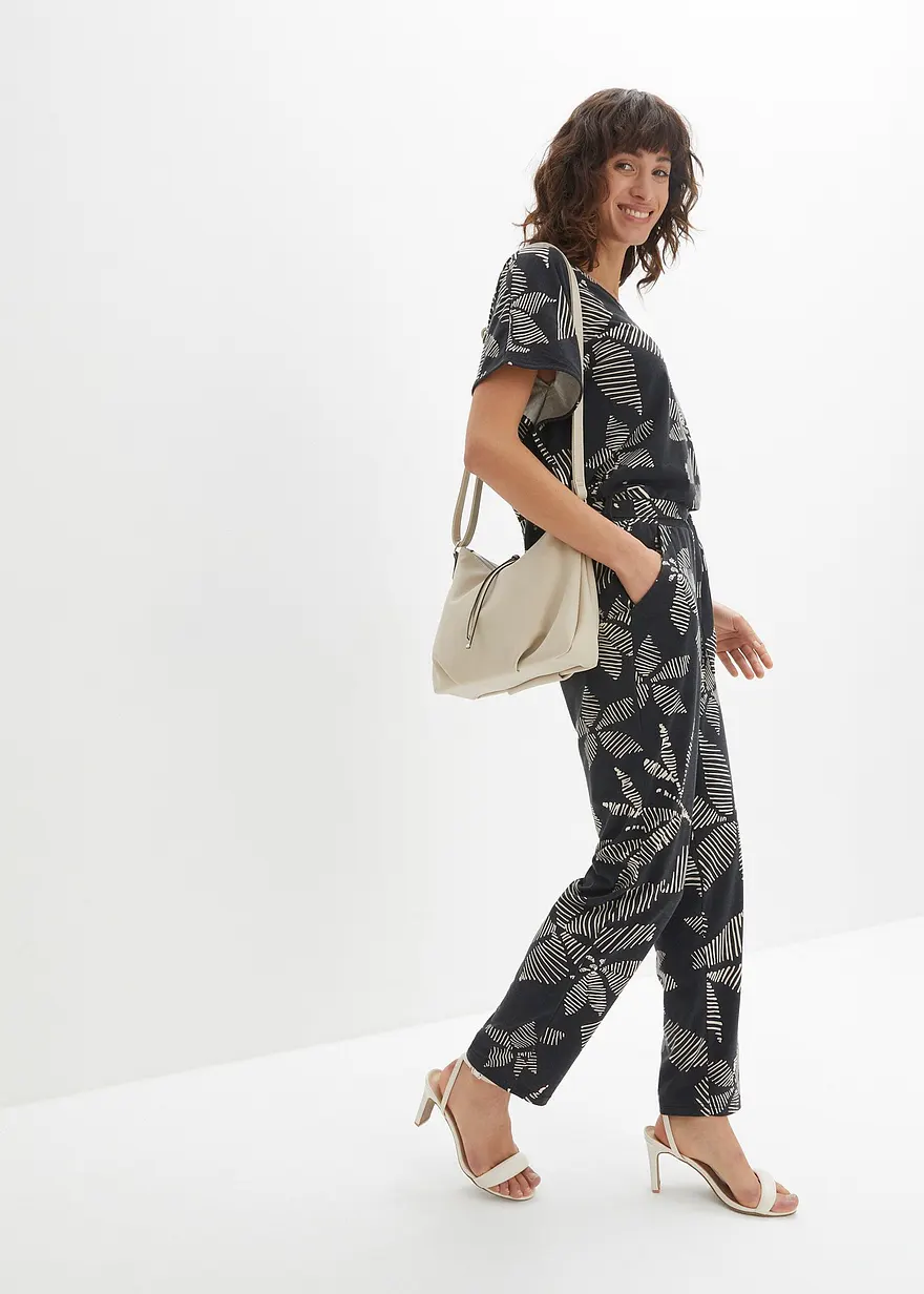 Bonprix Schlupfhose Mit Modischem Print Und Lässigem Bindeband - Schwarz