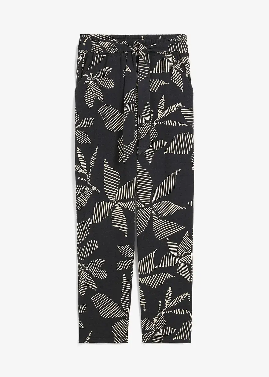 bonprix Schlupfhose mit modischem Print und lässigem Bindeband - schwarz