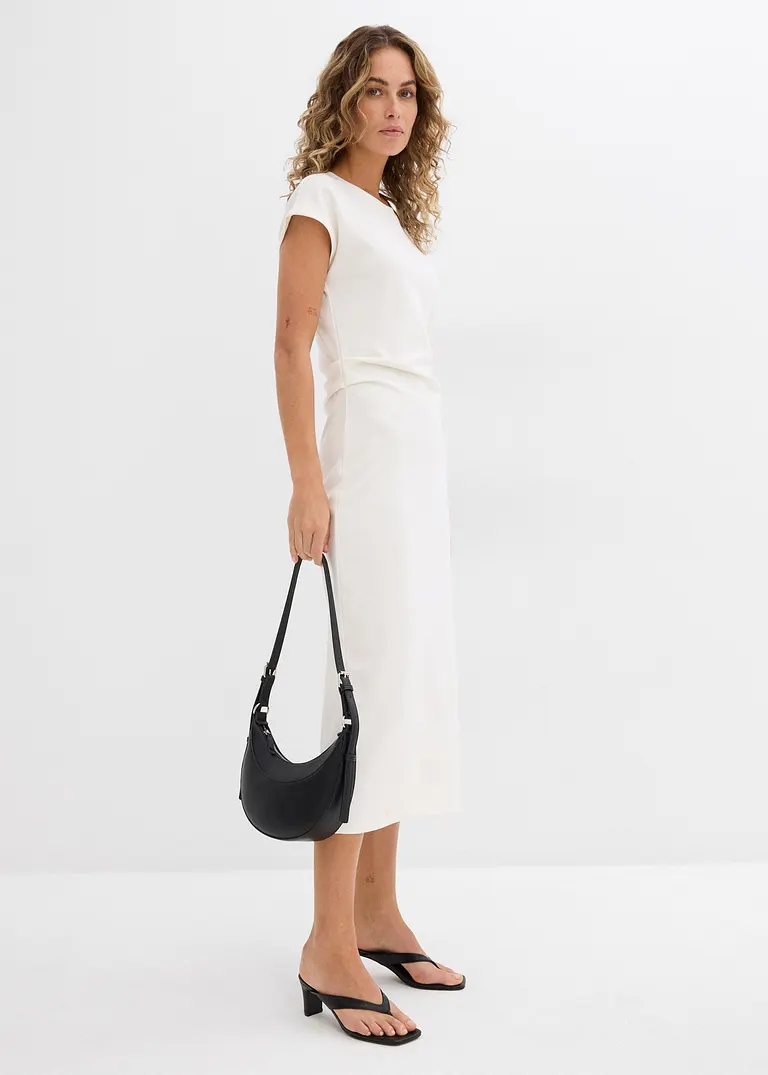 Bonprix Schmal Geschnittenes T-Shirt-Kleid Aus Fließendem Viskose-Mix Mit Abnähern In Der Taille Und Einem Reißverschluss Hinten