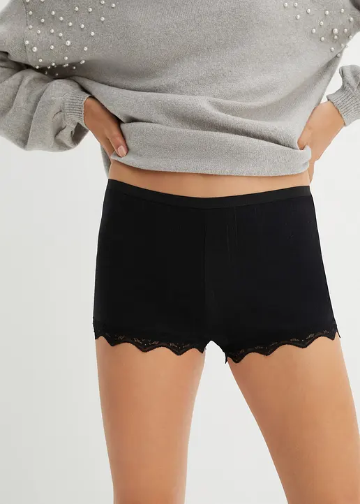 Bonprix Schmeichelhafte Damenboxer Mit Verträumter Spitze - Schwarz