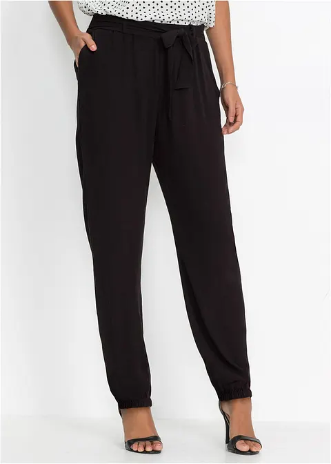 Bonprix Schön Fallende Weite Hose Mit Bindeband - Schwarz