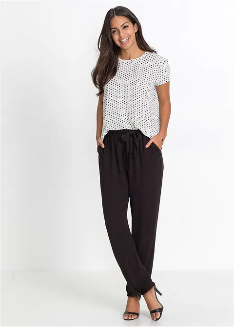Bonprix Schön Fallende Weite Hose Mit Bindeband - Schwarz