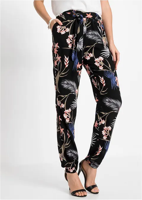 Bonprix Schön Fallende Weite Hose Mit Bindeband - Schwarz
