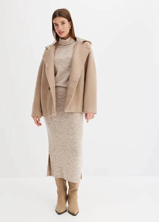 Bonprix Schöne Cabanjacke Mi Kapuze Kaschiert Problemzonen - Beige