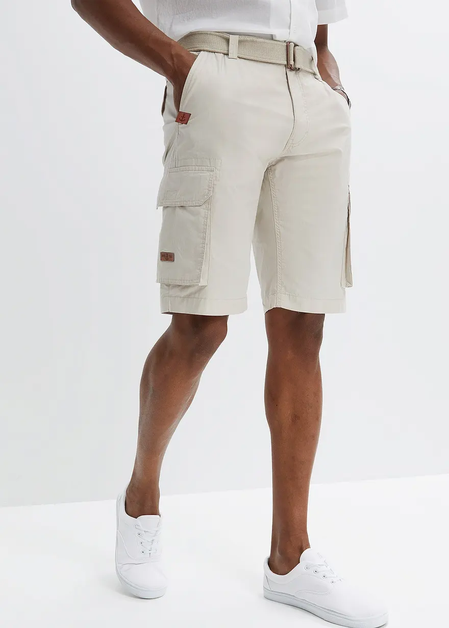 Bonprix Schöne Cargo-Bermuda Mit Gürtel Sechs Taschen Und Lederimitat-Details Maschinenwaschbar