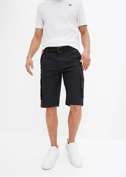Bonprix Schöne Cargo-Bermuda Mit Gürtel Sechs Taschen Und Lederimitat-Details Maschinenwaschbar