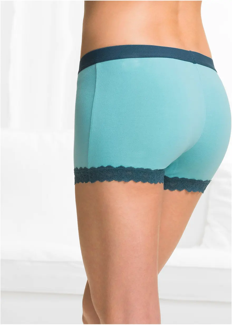 Bonprix Schöne Damen Boxer Mit Spitze - Aqua + Schwarz - Damen