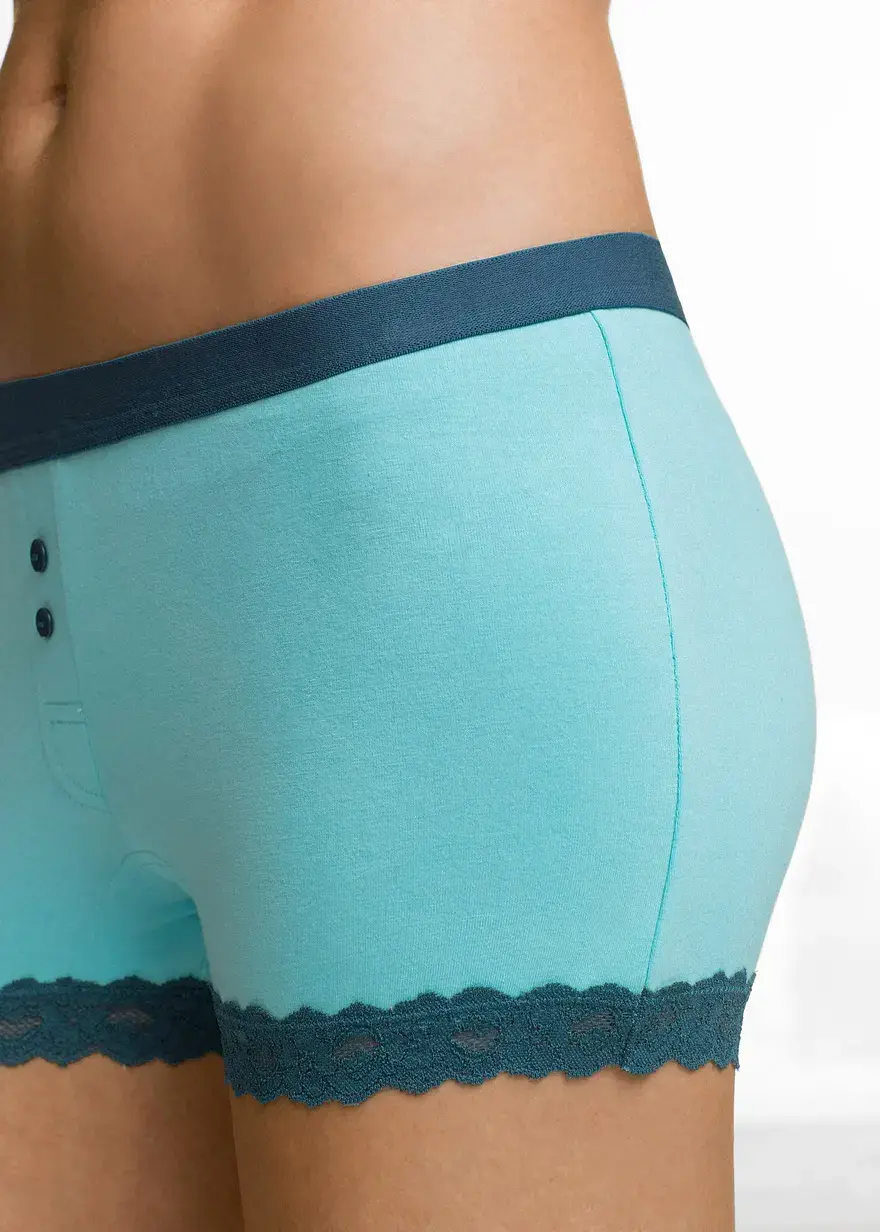 Bonprix Schöne Damen Boxer Mit Spitze - Aqua + Schwarz - Damen