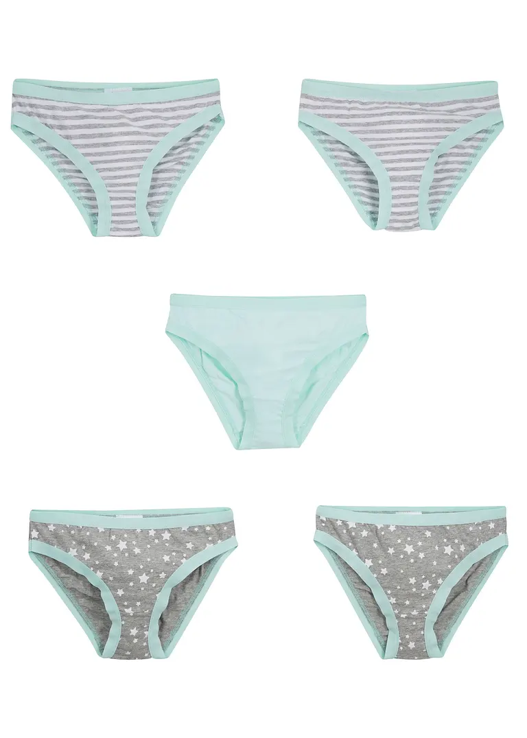 Bonprix Schöne Slips Mit Print Im 5er Pack - Hellgrau Meliert/weiß/mint