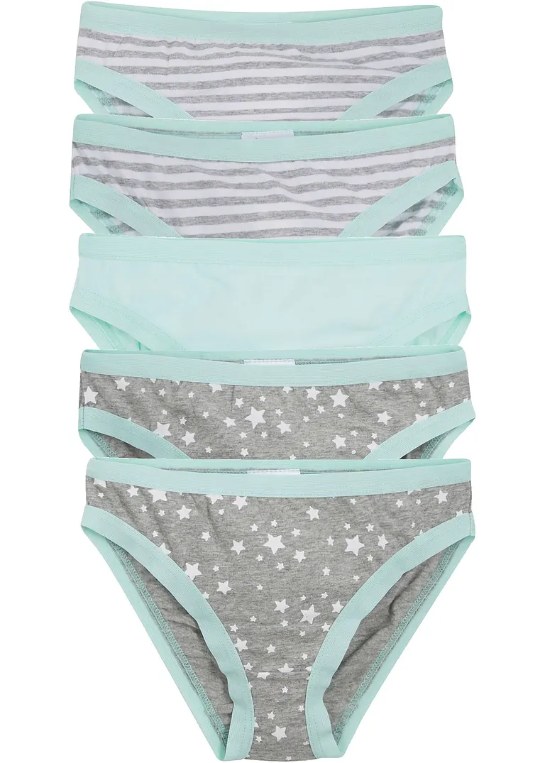 bonprix Schöne Slips mit Print im 5er Pack - hellgrau meliert/weiß/mint