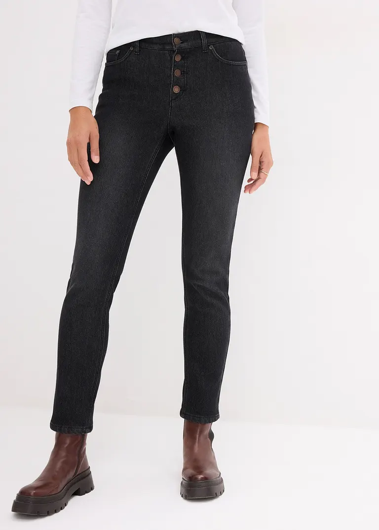 Bonprix Schöne Straight-Fit Super -Kuschel Thermojeans - Schwarz Regular