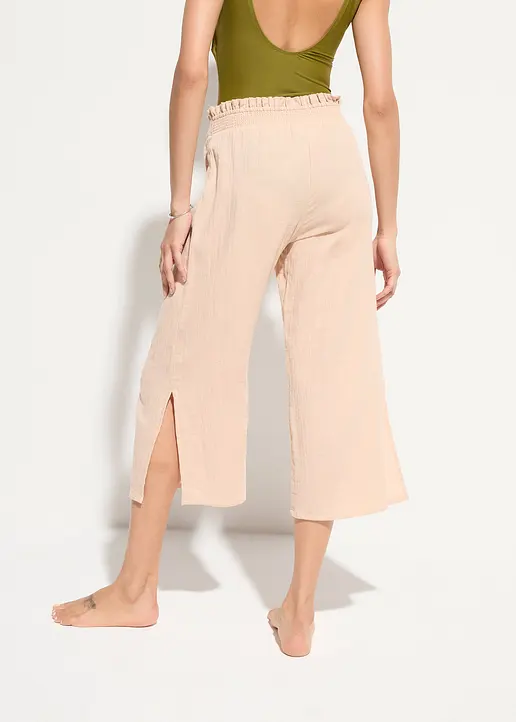 Bonprix Schöne Strandhose Mit Seitlichen Schlitzen Und Bindegurt - Beige