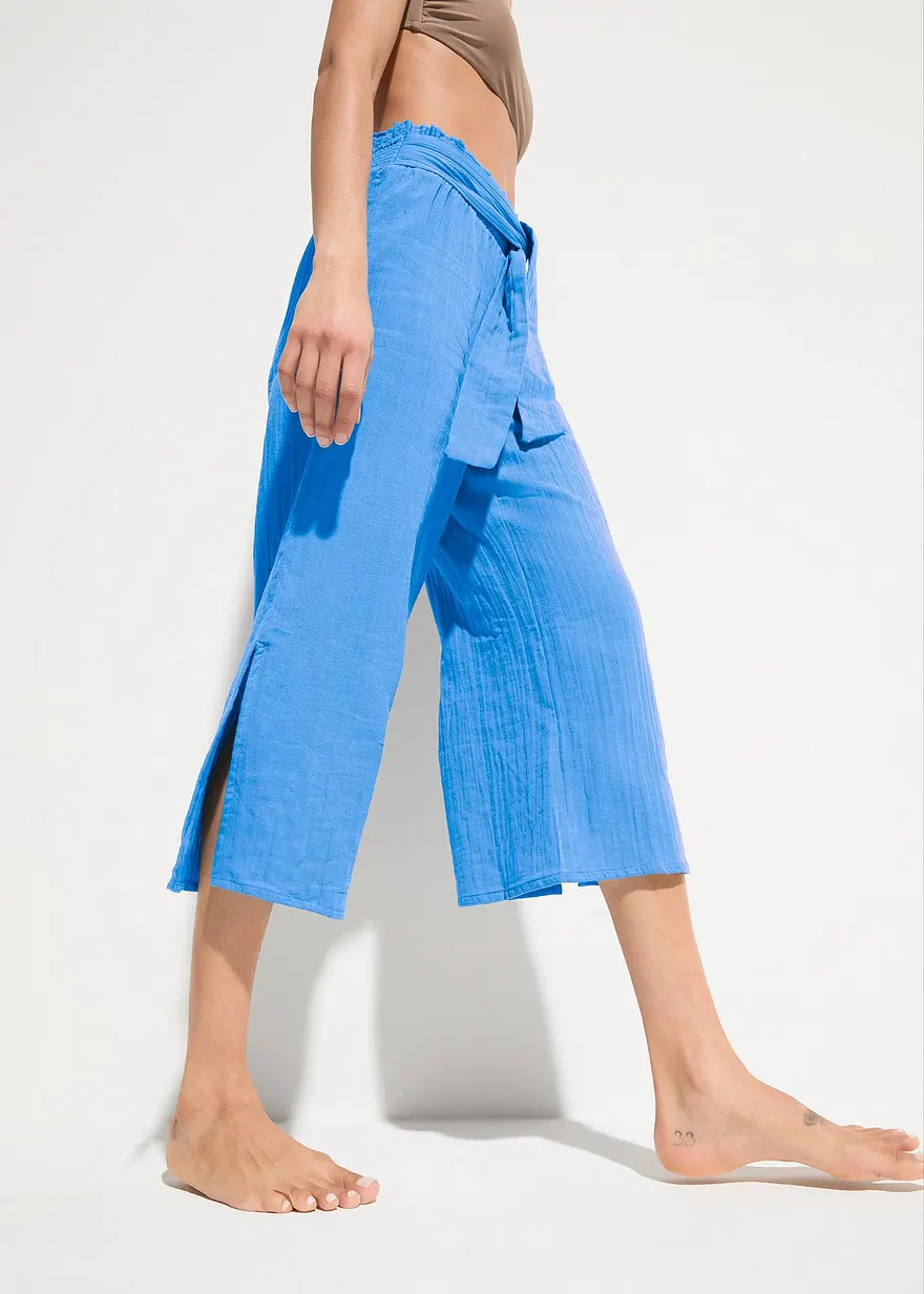 Bonprix Schöne Strandhose Mit Seitlichen Schlitzen Und Bindegurt - Blau