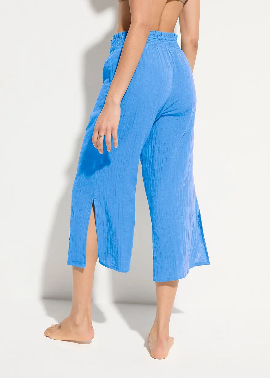 Bonprix Schöne Strandhose Mit Seitlichen Schlitzen Und Bindegurt - Blau
