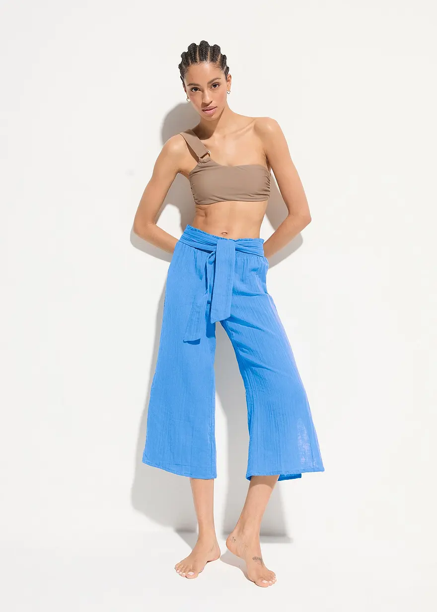 Bonprix Schöne Strandhose Mit Seitlichen Schlitzen Und Bindegurt - Blau