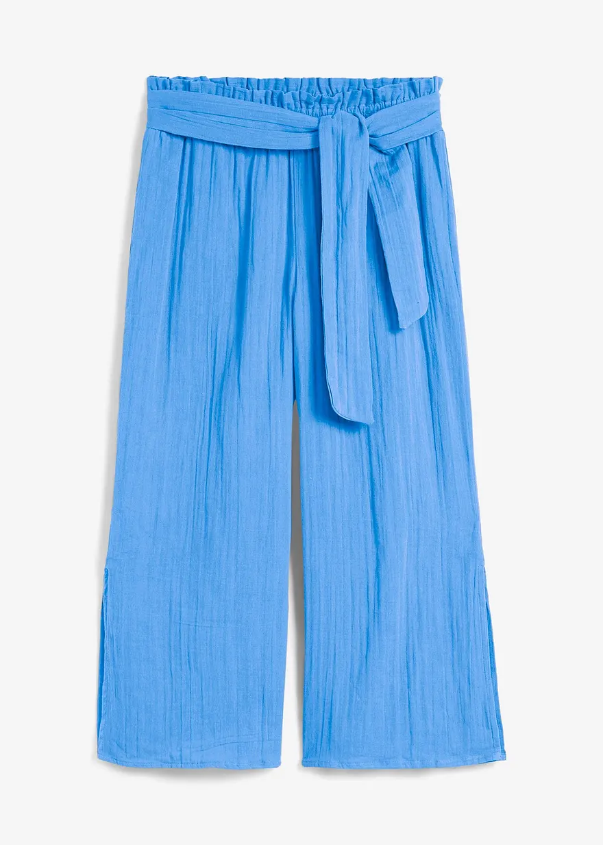 bonprix Schöne Strandhose mit seitlichen Schlitzen und Bindegurt - blau