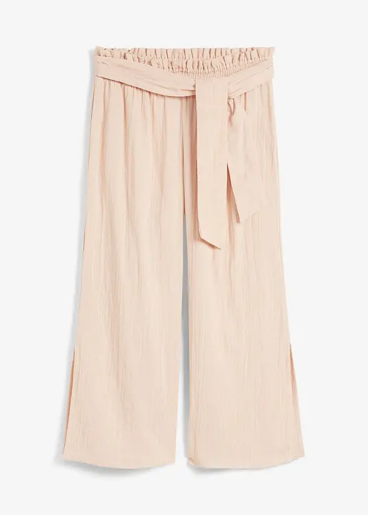 bonprix Schöne Strandhose mit seitlichen Schlitzen und Bindegurt - beige