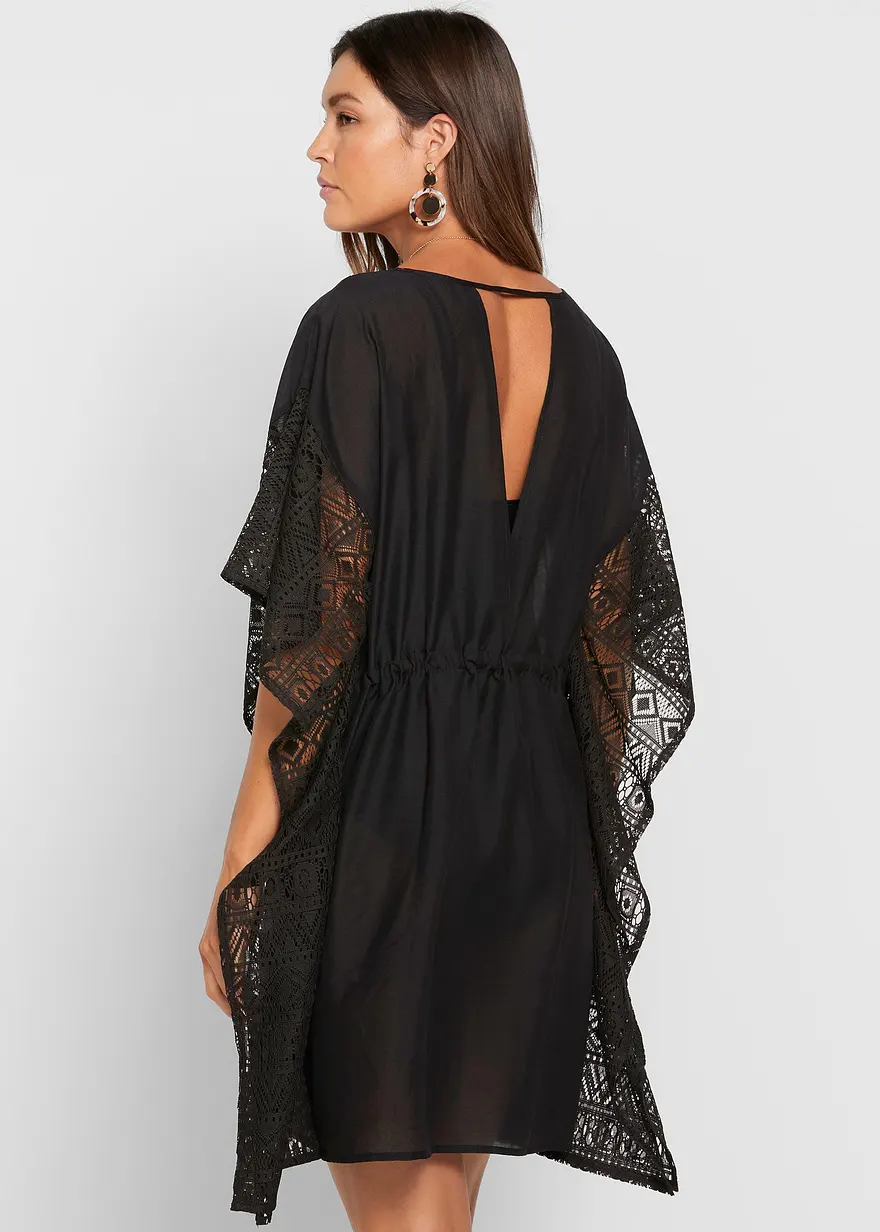 Bonprix Schöne Strandtunika Mit Spitzeinsatz - Schwarz - Damen