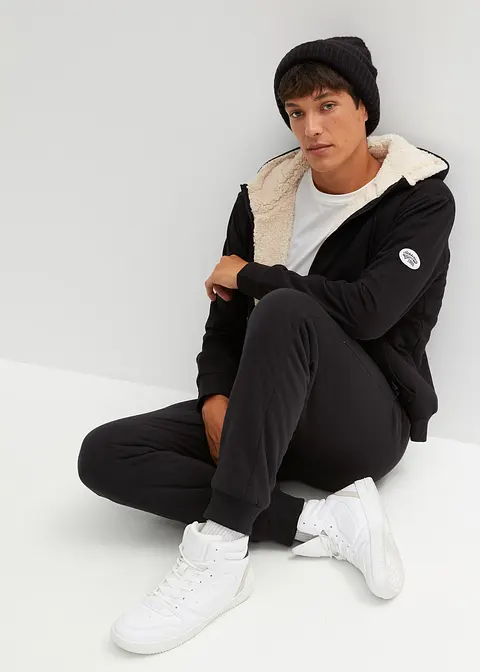 Bonprix Schöne Thermo-Sweatjacke Mit Kapuze Und Teddyfutter - Schwarz