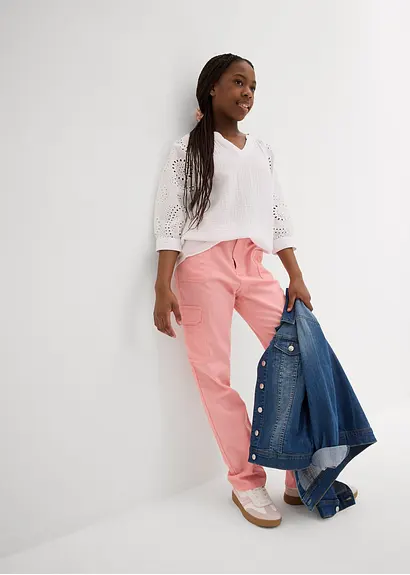 Bonprix Schöne Tunika Für Mädchen Mit Lochstickerei - Weiß