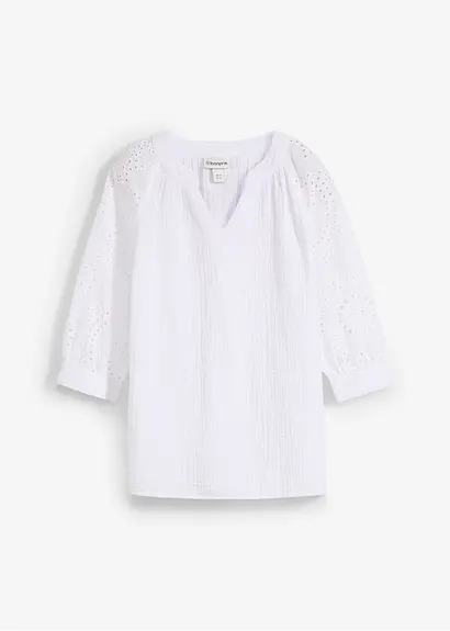 bonprix Schöne Tunika für Mädchen mit Lochstickerei - weiß