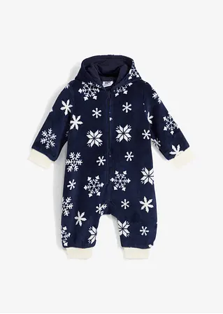 bonprix Schöner Baby Fleece-Overall mit Kapuze und Reißverschluss - blau