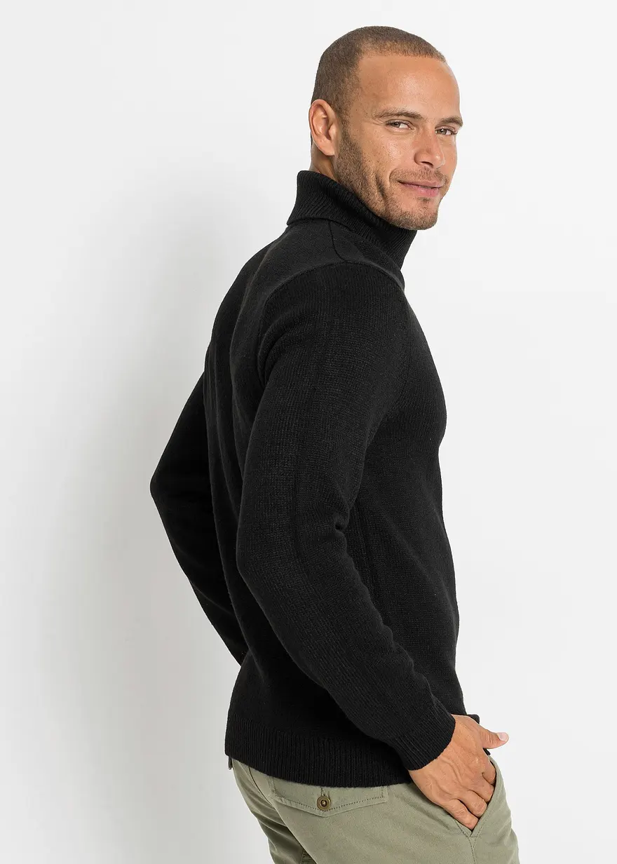 Bonprix Schöner Basic Pullover Mit Rollkragen Und Rippbündchen - Schwarz