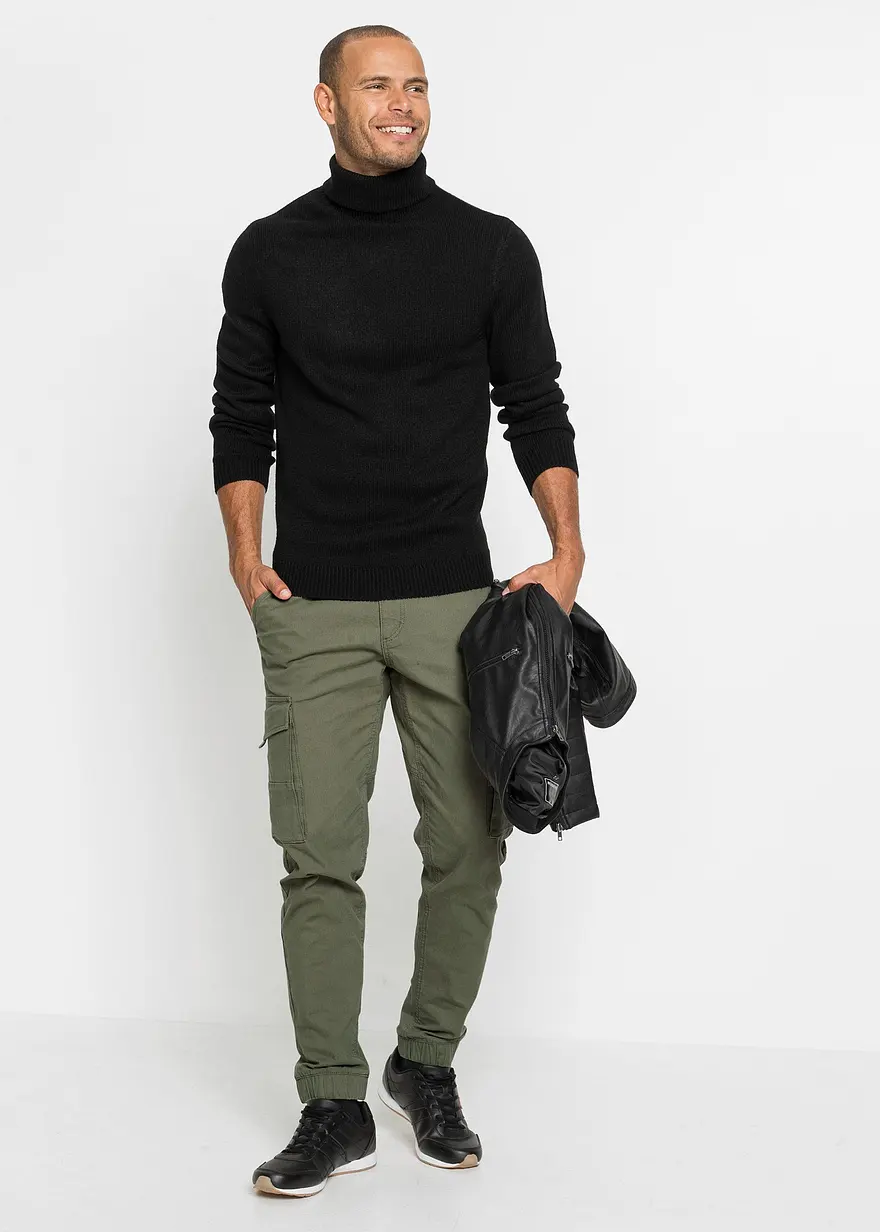 Bonprix Schöner Basic Pullover Mit Rollkragen Und Rippbündchen - Schwarz