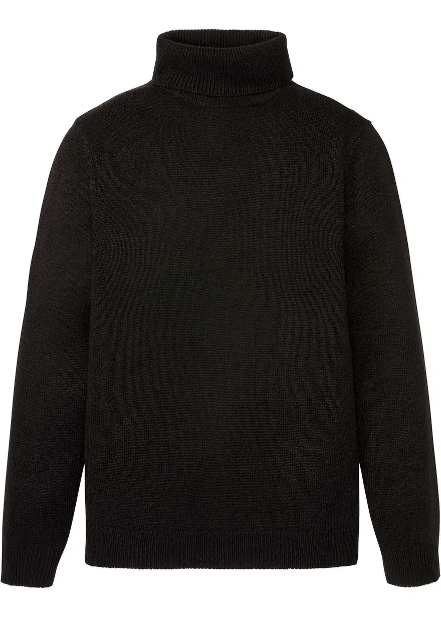 bonprix Schöner Basic Pullover mit Rollkragen und Rippbündchen - schwarz