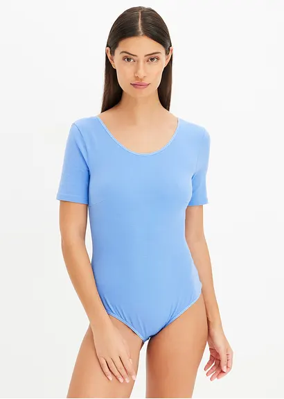 Bonprix Schöner Basicbody Mit Halblangen Ärmeln - Blau - Damen