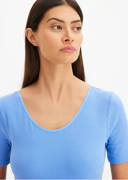 Bonprix Schöner Basicbody Mit Halblangen Ärmeln - Blau - Damen