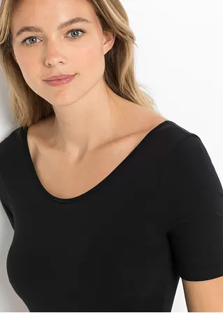 Bonprix Schöner Basicbody Mit Halblangen Ärmeln - Schwarz