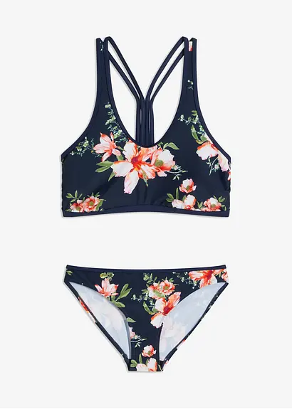 bonprix Schöner Bikini mit schönem Blumendruck - dunkelblau / rosa floral