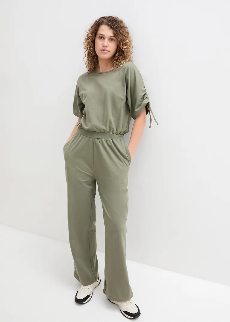 Bonprix Schöner Jersey-Jumpsuit Mit Weitem Bein - Grün - Damen