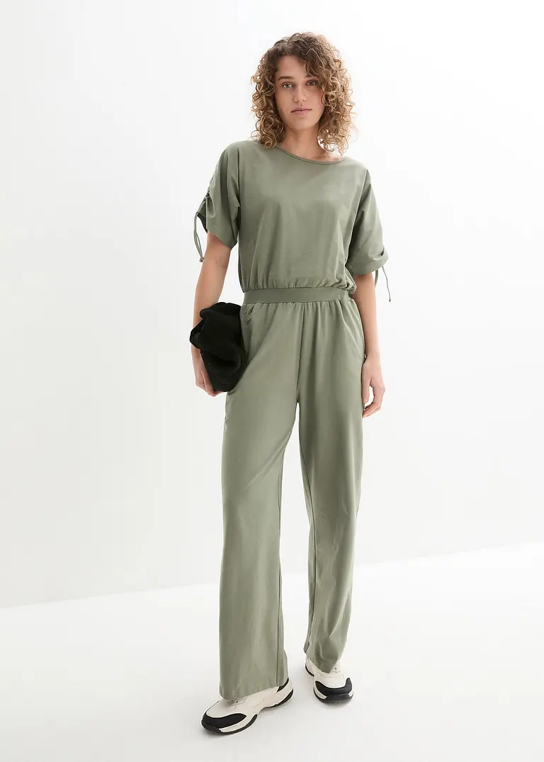 Bonprix Schöner Jersey-Jumpsuit Mit Weitem Bein - Grün - Damen
