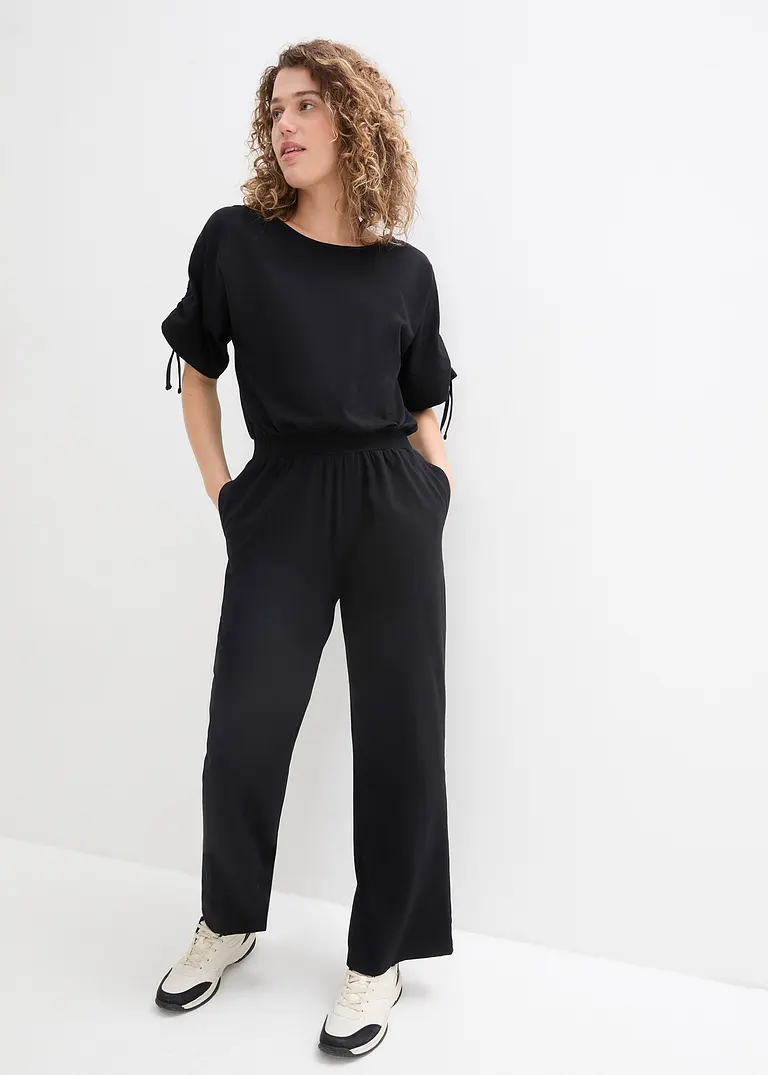 Bonprix Schöner Jersey-Jumpsuit Mit Weitem Bein - Schwarz