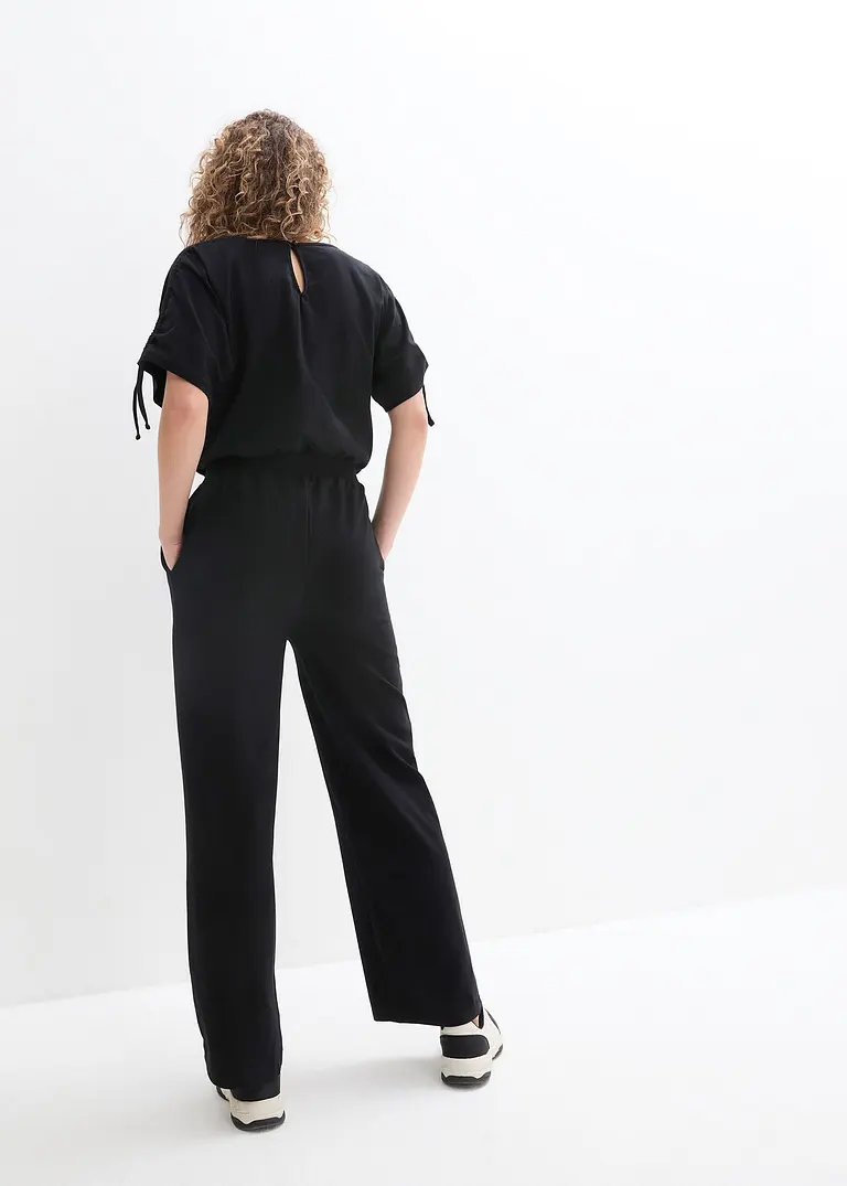 Bonprix Schöner Jersey-Jumpsuit Mit Weitem Bein - Schwarz