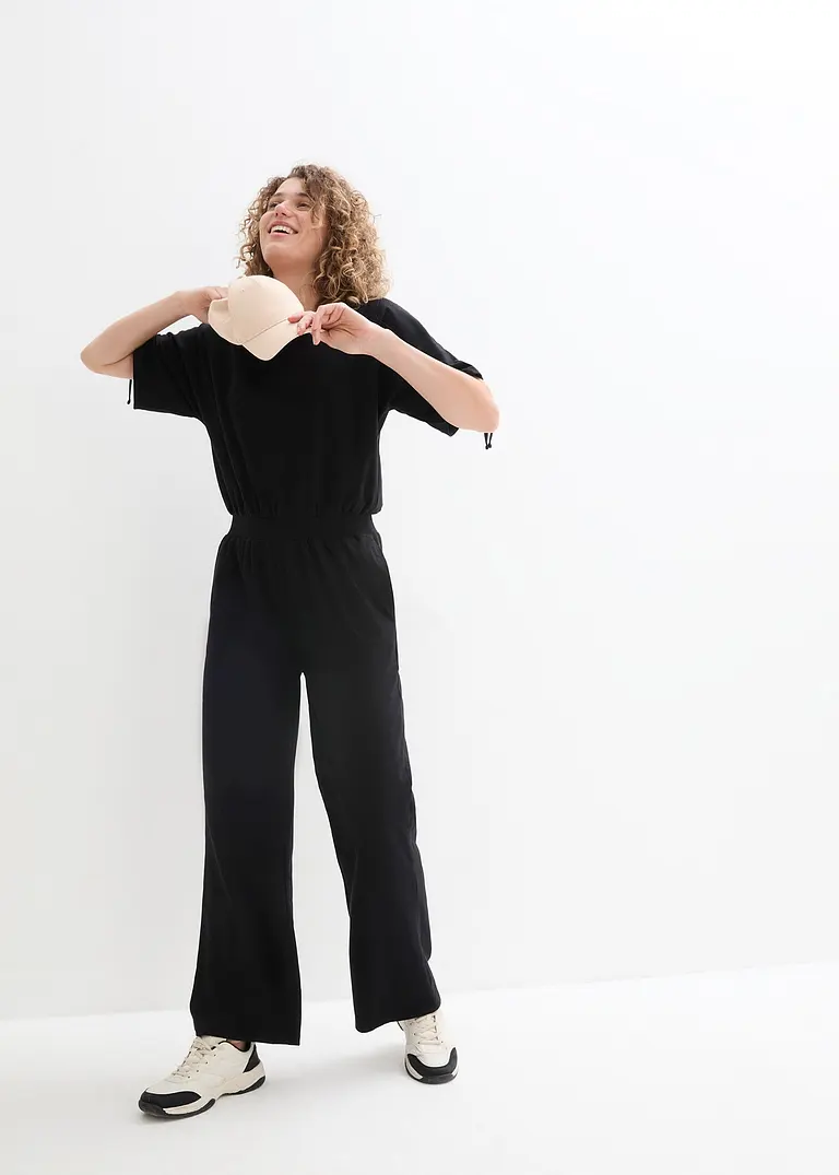 Bonprix Schöner Jersey-Jumpsuit Mit Weitem Bein - Schwarz